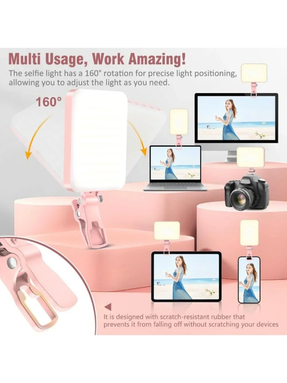 60 LED Portable Selfie Light for Video Calls & Makeup - 9 Modes, Rechargeable